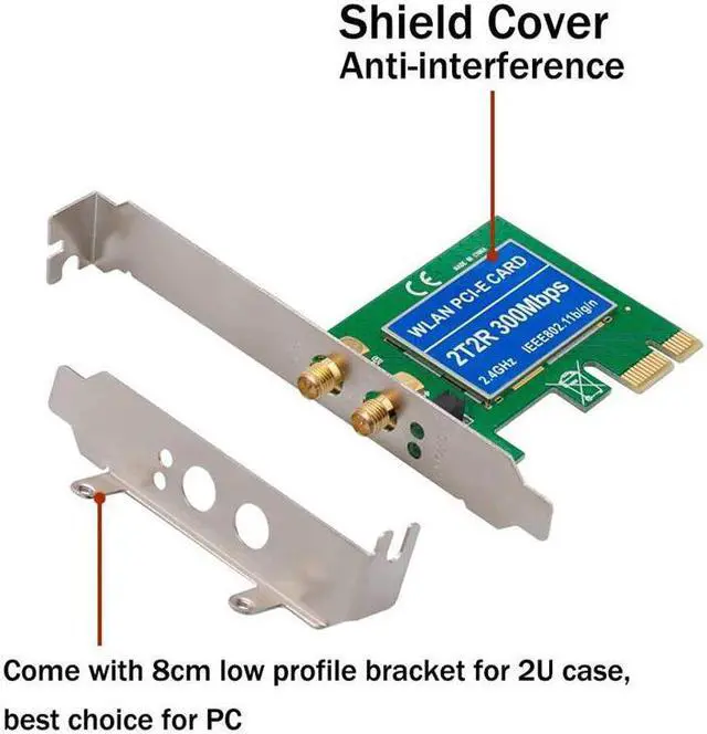 Alt view image 5 of 5 - Card AC 300Mbps Wireless  PCIe Network Adapter Card 5GHz/2.4GHz Dual Band PCI Express Network Card