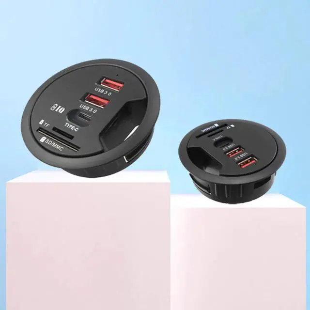 Alt view image 2 of 5 - US Desktop Grommet Hole In-Desk Mounting 3 Ports USB 3.0 Type C Hub Adapter TF/SD Card Reader For Laptop PC Computer