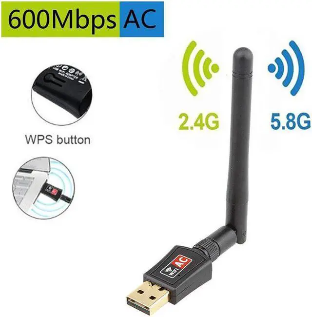 Alt view image 2 of 5 - 600Mbps Wireless USB Wi-Fi Adapter 2.4GHz/5.8GHz WiFi Dual Band Antenna Dongle PC Mini Computer 2dBi Network Card Receiver 802.1