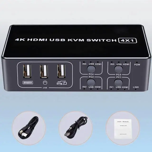 Alt view image 4 of 5 - 4 port  KVM Switch 4K USB  KVM Switcher 4 in 1 out Hot USB  For Mouse Keyboard For win7/For win10/For MAC