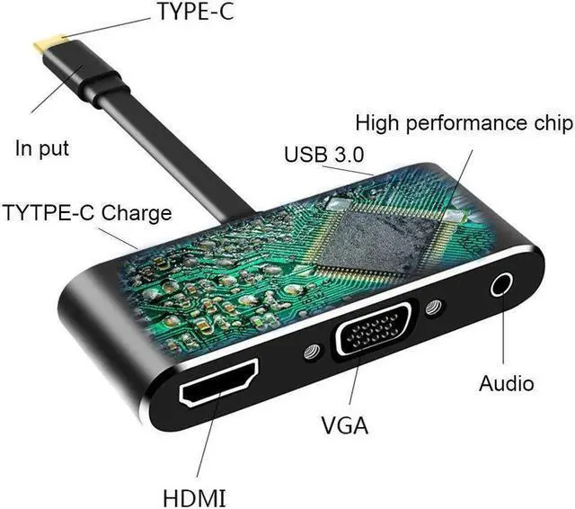 Alt view image 3 of 5 - C  VGA adapter  c hub to 3.0 c charge 3.5mm aux jack cable Multiport converter for Macbook pro dell  p20