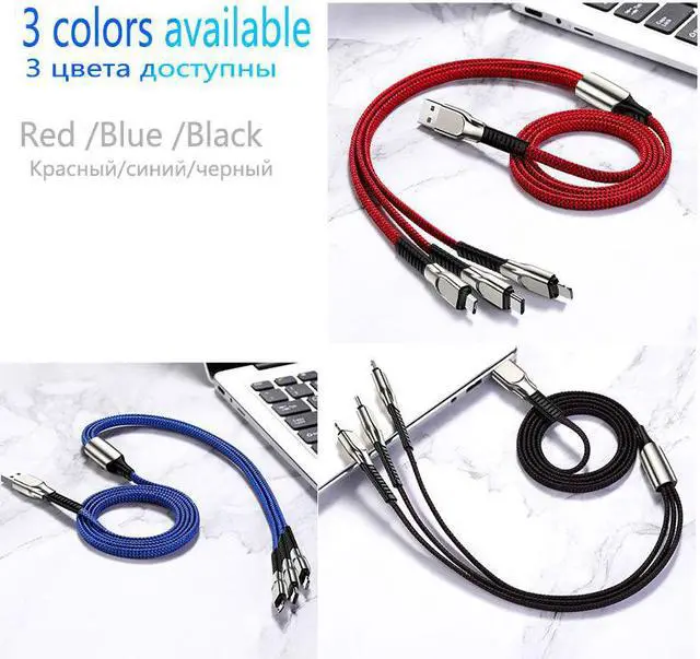 Alt view image 5 of 5 - 5A 1. 3 in 1 USB Type C Cable Fast Charging Mole Phone USB-C Charger Type-C  Cord For  Redmi