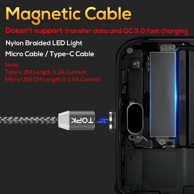 Alt view image 2 of 5 - AM17 1M LED Magnetic USB Cable for iPhone Xs Max 8 7 6 & USB Type C Cable & Micro USB Cable for   LG USB C