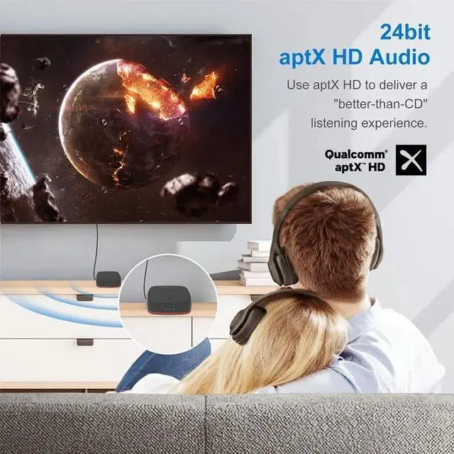 Alt view image 4 of 5 - HD Low Latency Bluetooth 5.0 Transmitter Receiver CSR8675 Pair with 2 Headphones Speakers AUX SPDIF RCA Wireless Adapter TV