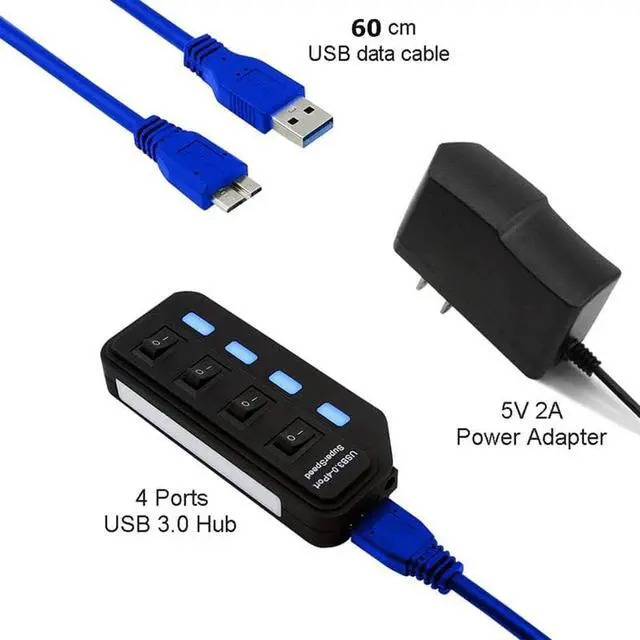 Alt view image 4 of 5 - Speed USB Hub 3.0 4 / 7 Port USB 3.0 Hub 5Gbps Splitter On/Off Switch with EU/US/AU/UK Power Adapter for MacBook Laptop PC