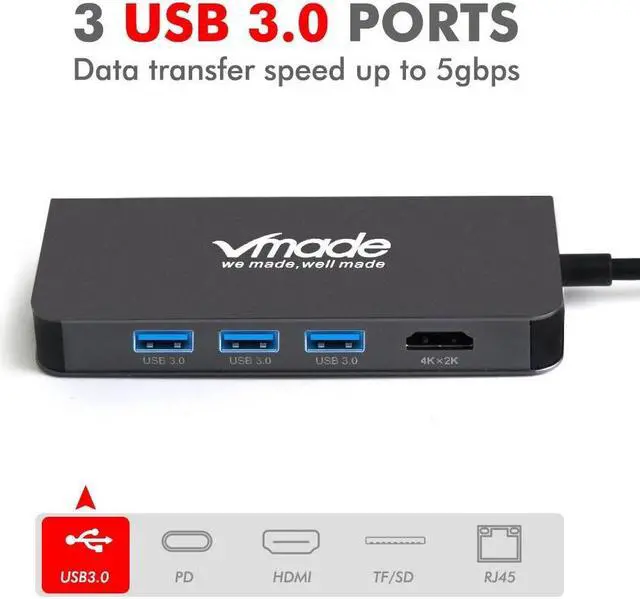 Alt view image 3 of 5 - USB C HUB USB-C to 3.0 HUB HDMI RJ45 Thunderbolt 3 Adapter for MacBook  Galaxy S9  P20 Mate 20 Pro Type C USB HUB