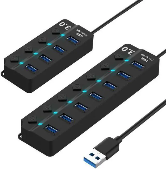 Main image of 4/7 Port USB 3.0 Hub 5Gbps High Speed On Off Switches AC Power Adapter for PC