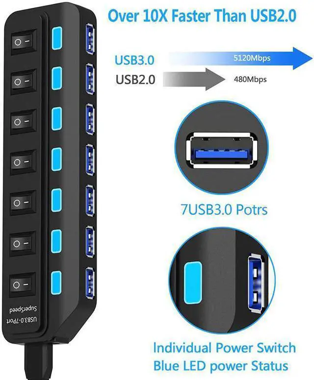 Alt view image 2 of 5 - 3.0 HUB Multi 4 7 Port Splitter With Power Adapter For Macbook Air Pro Pc Computer Laptop Accessories 3 Hab
