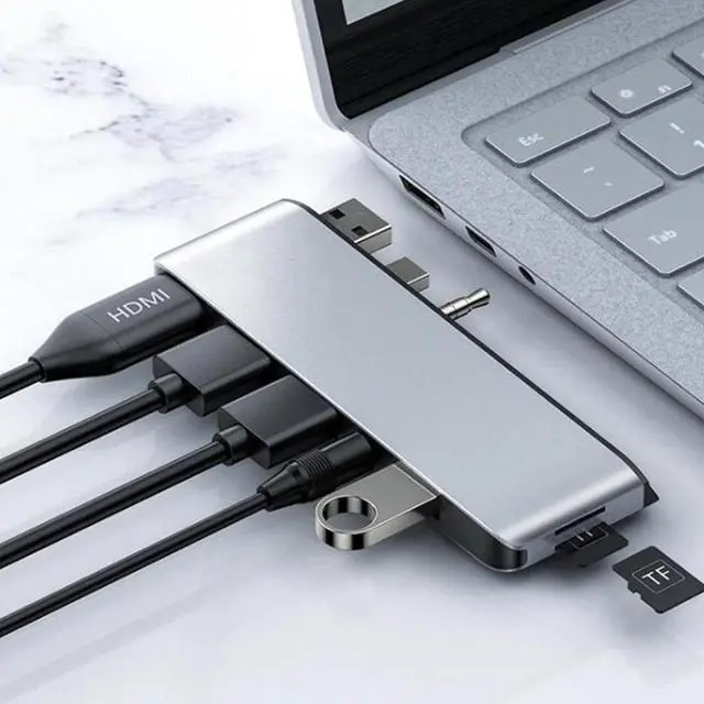 Alt view image 5 of 5 - 7 in 1 Dock Station Hub USB 3.0 Mini DP 3.5mm Audio to HDMI 4K /TF Card Reader Audio Adapter for Microsoft Surface Laptop 1 2