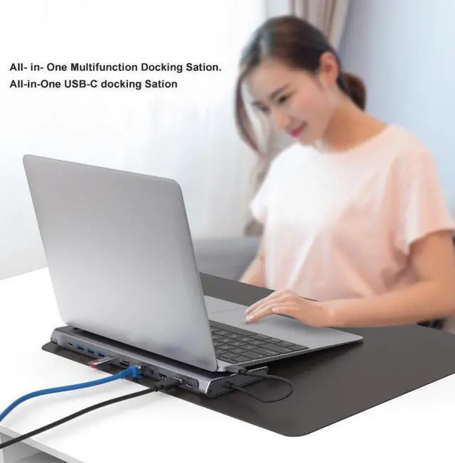 Alt view image 2 of 5 - 12-in-1 Docking Station USB C to  USB 3.0 Hub SD TF Dock Station for MacBook Dell   Type C Laptop Docking Station