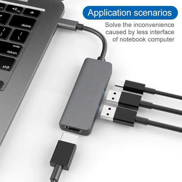 Alt view image 2 of 5 - Thunderbolt 4 in1 USB-C to Adapter 2x USB3.0 Type-C PD Hub For P20 Pro Dex Galaxy S9/S8