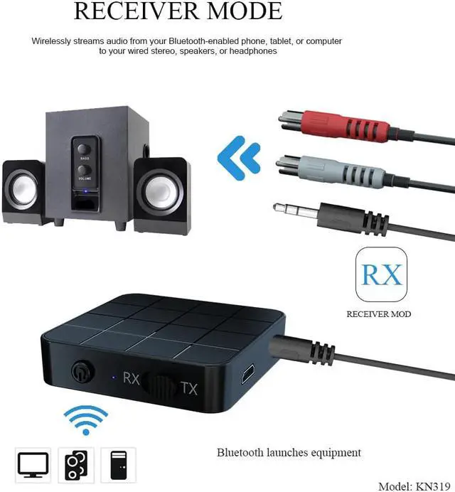 Alt view image 5 of 5 - 5.0 4.2 Audio Receiver Transmitter 2 IN 1 3.5mm 3.5 AUX Jack RCA Stereo Music Wireless Adapter For TV PC Car Speakers
