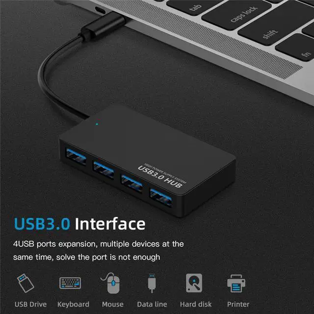 Alt view image 2 of 5 - USB Type C HUB 4 Port USB C to USB 3.0 Adapter Splitter with Micro USB Power Supply for MacBook Laptop Tablet Computer