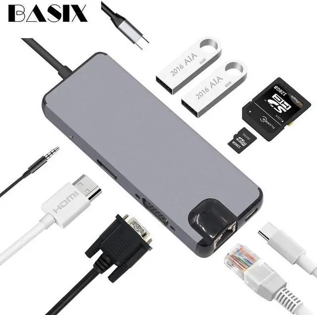 Main image of USB-C HUB Type C HUB to USB 3.0 Thunderbolt 3 3.5mm Audio RJ45 Adapter for MacBook Pro Galaxy S9 USB C HUB