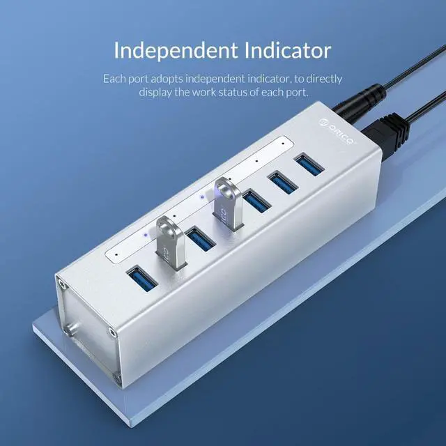 Alt view image 5 of 5 - Super Speed USB HUB Aluminum 7 Port USB3.0 Splitter Support BC1.2 Charging with 12V Power Adapter for MacBook Pro Laptop