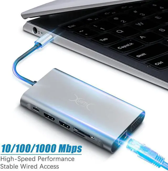 Alt view image 4 of 5 - Y USB C Hub 11 in 1 Multi HDMI RJ45 VGA USB HUB 3.0 Adapter Dock for Macbook Pro Card Reader USB Splitter Type C USB HUB