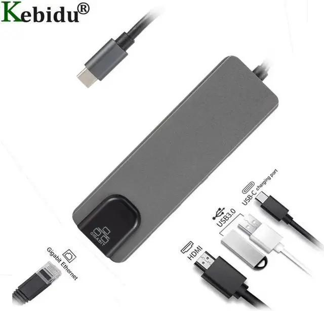 Alt view image 4 of 5 - C to Gigat Ethernet Lan Rj45 4K   3.0 Type C Charing Port 5 In 1 Hub for Mac book Pro Thunderbolt 3 -C Charger