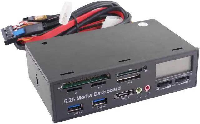 Alt view image 4 of 5 - Panel 5.25 inch USB 3.0 Hub Multi in 1 Card Reader Fan Temperature Controller CPU LCD Display Front Dashboard ESATA Audio