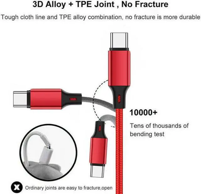 Alt view image 3 of 5 - 2A Fast Charging Cable Micro USB USB C Type C For Sync Transfer 1M 2M 3M Braided Nylon Cord Wire Red 2 Pack 3 Pack