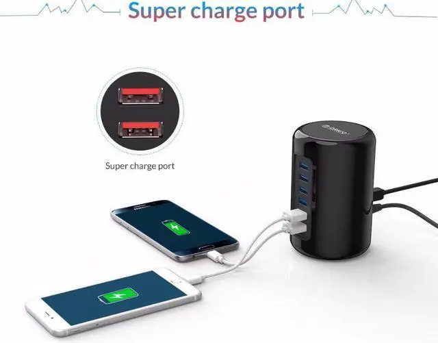 Alt view image 4 of 5 - RH4CS-BK 4-Port USB3.0 HUB ABS Material Ultra-Mini with 2 Charging Ports Super Charger 5V Max 2.4A for Pad Phone -Black