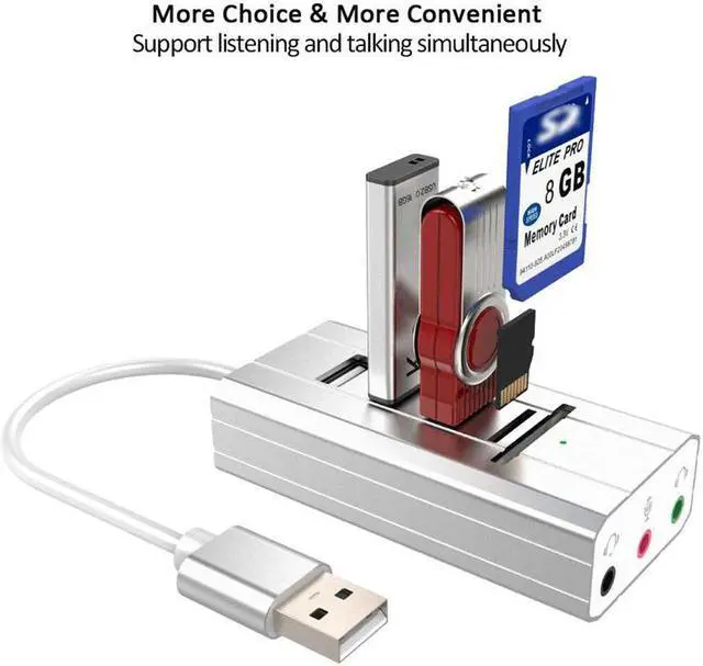 Alt view image 3 of 5 - 3 USB Hub External Sound Card AUX Microphone Headset Adapter TF  for Laptop PC-SCLL
