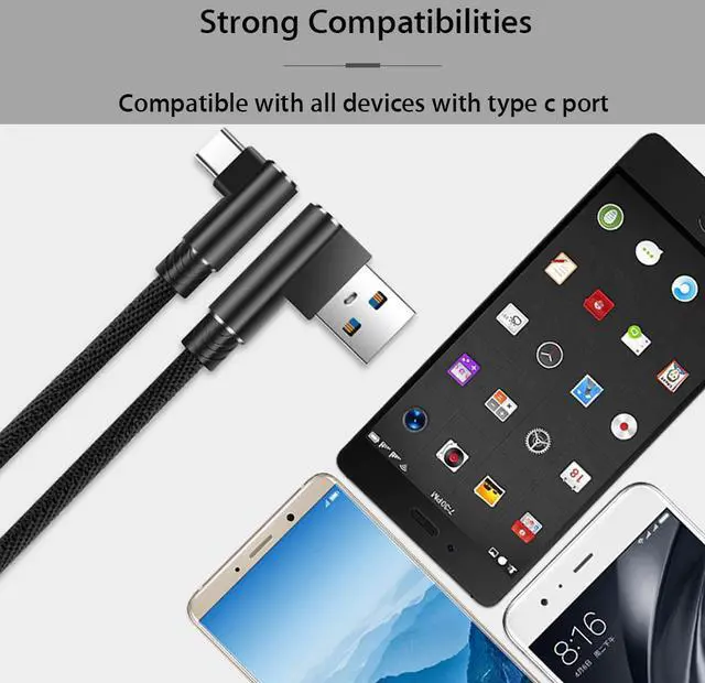 Alt view image 5 of 5 - Angle USB Type C Charger Cable Fast Charging 90 Degree Type-C Cable for LG V40 V35 ThinQ V30 Q7 G7 G6 G5 1/2/3 Meter