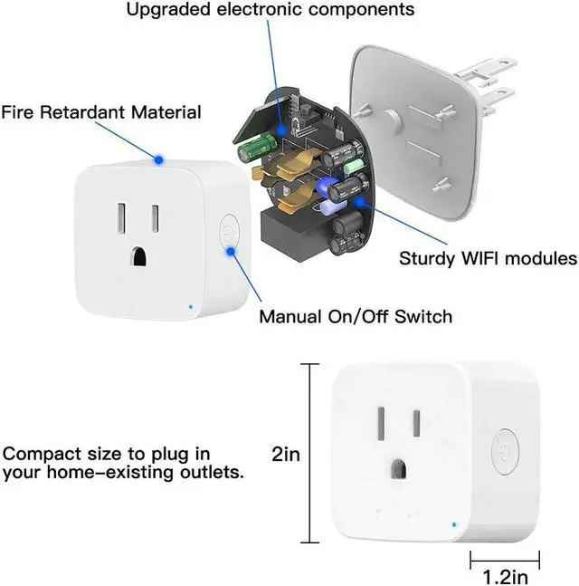 Alt view image 2 of 5 - Smart US Plug Wlan Electrical Power Socket Adapter Outltes Wireless App Remote Control by Smartlife Tuya Alexa Google Home