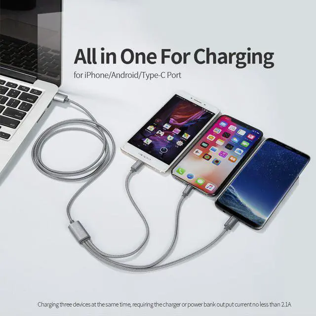 Alt view image 2 of 5 - 3 in 1 USB Cable for iPhone Micro USB Type C Cable for  P40  S20 S10 Mole Phone Fast Charging Charger Cord