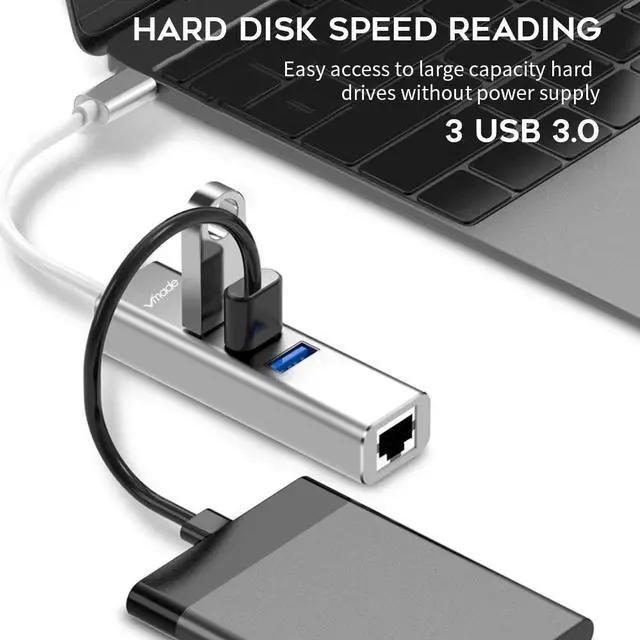 Alt view image 3 of 5 - USB 3.0 HUB Type c naar Ethernet Netwerk Adapter 1000 Mbps RJ45 usb-c met 3 usb 3.0 poorten usb splitter voor MacBook Pro