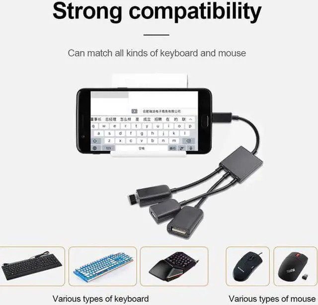 Alt view image 3 of 5 - 3 In1 Micro OTG USB Port Game Mouse Keyboard Adapter Cable for Android Tablet for  Tab 4,3,2 Note 4 S5 for Google Nexus