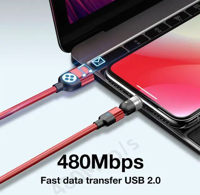 Alt view image 5 of 5 - Magnetic Cable 3A QC3.0 Fast Charging Micro USB Type C Mole Phone Cable For    360+180Degree Roating