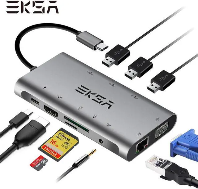 Main image of USB Type C HUB 10 IN 1 USB HUB to 3.0//RJ45/VGA/Card Reader/Thunderbolt 3 Adapter Dock For Macbook Pro USB Splitter HUB