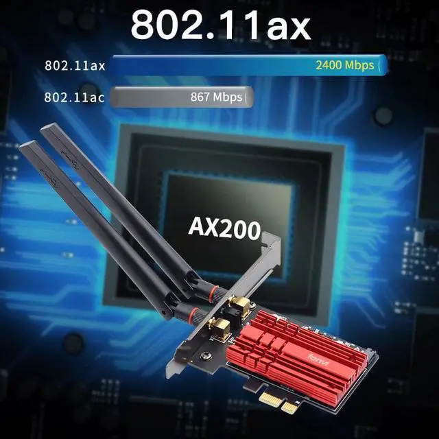 Alt view image 4 of 5 - 3000Mbps Wifi 6 Dual Band Desktop PCIe WiFi Adapter  AX200 Wi-fi Card 802.11ax 2.4G/5Ghz Bluetooth 5.0 PCI Express Wireless