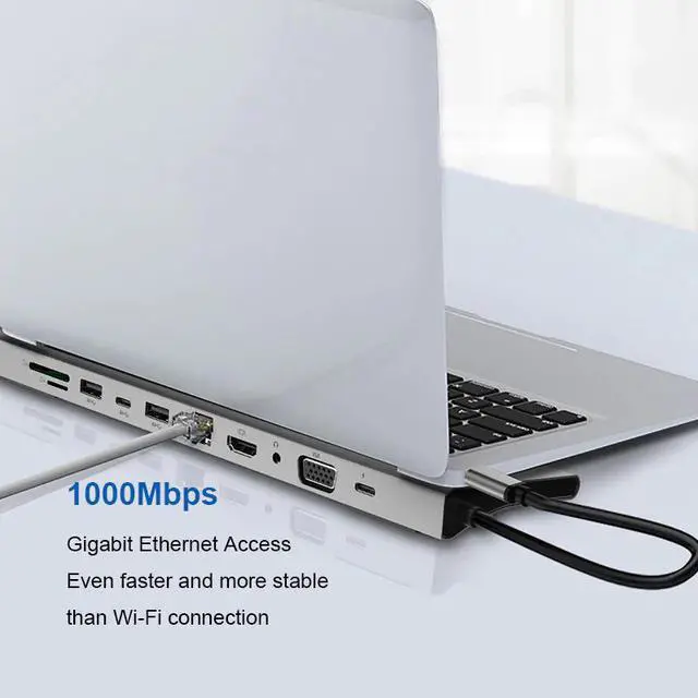 Alt view image 4 of 5 - 11 in 1 USB Type C Hub Adapter Laptop Docking Station /VGA/RJ45/PD/Thunderbolt 3 For MacBook Surface Compatible