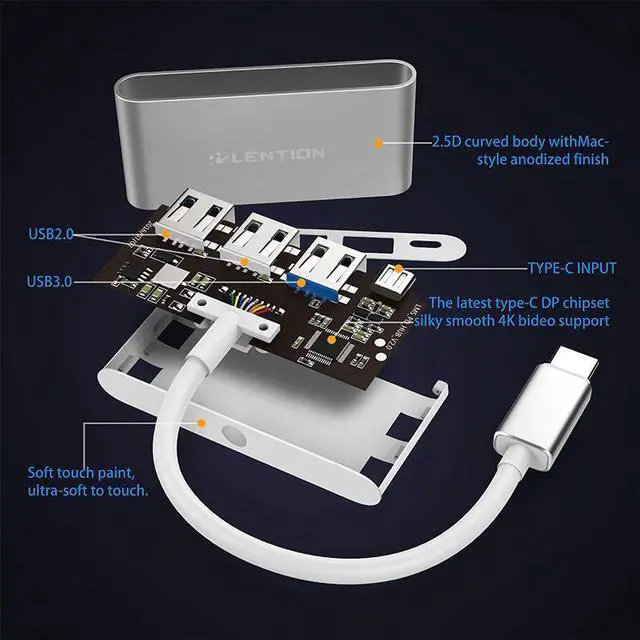 Alt view image 5 of 5 - USB-C Hub with Type C, USB 3.0, USB 2.0 for 2020-2016 MacBook Pro 13/15/16,  Mac Multiport Charging & Connecting Adapter
