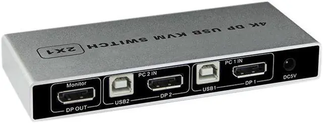 Alt view image 2 of 5 - KVM Switch 4K/60Hz , Dual-Port DP 1.2 KVM Switcher 2 in 4 Out for Sharing Printer Keyboard Mouse (EU Plug)