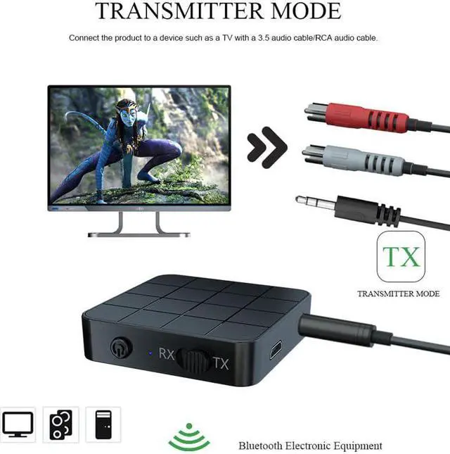 Alt view image 2 of 5 - V5.0 Bluetooth 5.0 Audio Transmitter Receiver 2 IN 1 RCA 3.5MM 3.5 AUX Jack USB Music Stereo Wireless Adapters For Car TV MP3 PC