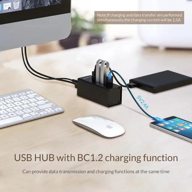 Alt view image 4 of 5 - Hub USB Aluminum USB 4 Port USB 3.0 Hub With 12V Power Supply 5Gbps Laptop Hub For Windows Macbook Computer Accessories