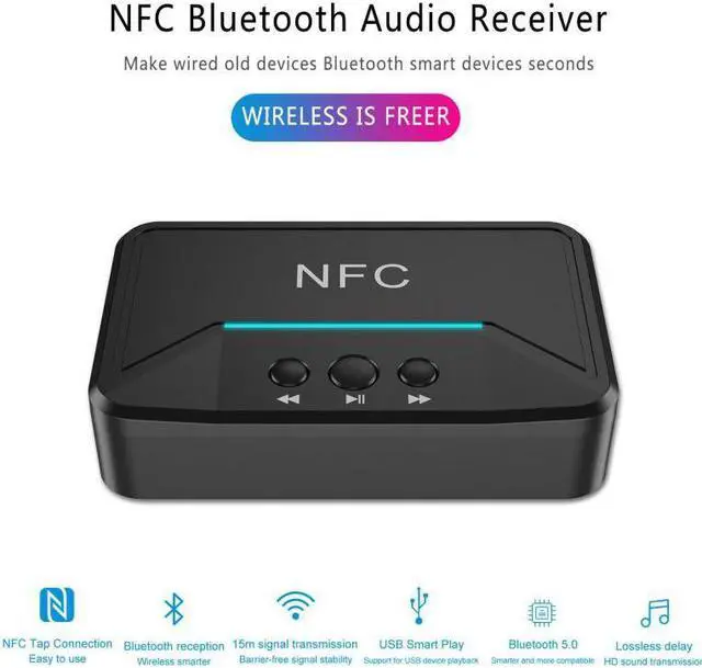 Alt view image 5 of 5 - Bluetooth 5.0 Receiver RCA APTX NFC 3.5mm Jack Aux USB HiFi Stereo Audio Adapter Support Auto Turn ON/OFF