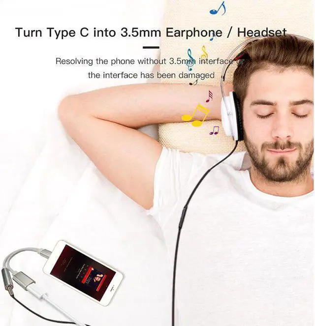 Alt view image 5 of 5 - 2020 Newst 2 In 1 Type C To 3.5 Mm Charger Headphone AUX Audio Jack USB C Cable Adapter Dropshipping