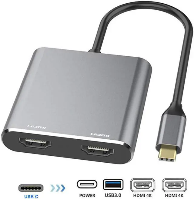 Main image of 4 In 1 Computer 4K Splitter USB Adapter High Speed Hub Type C 3.0 To Dual  PD Charge  Transfer For Mac OS For Windows
