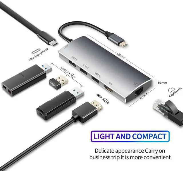 Alt view image 2 of 5 - C Hub for Mac Book Pro/Air, iPad Pro 6IN1 C Hub with Ethernet(1Gbps), 4K C Power Delivery, 3 3.0 Hub