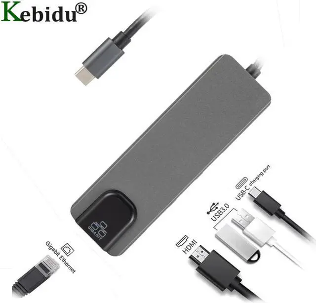 Alt view image 4 of 5 - C to Gigat Ethernet Lan Rj45 4K HDMI USB 3.0 -C Charing Port 5 In 1 Hub for Mac book Pro Thunderbolt 3 USB-C Charger