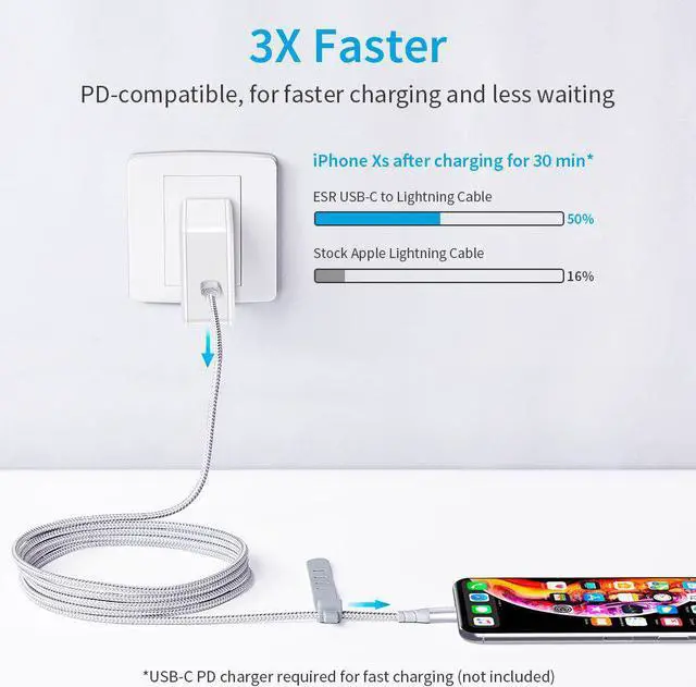 Alt view image 2 of 5 - 30W PD Cable USB C to Lightning MFi Certified Fast Charging Cable for iPhone 11 Pro X XR XS Max Type C  Cable for iPad