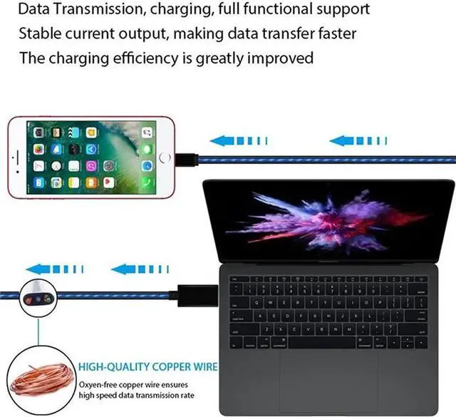 Alt view image 3 of 5 - USB Type C Cable LED Glow Flowing  Charging Cable Mole Phone Charger For  P30  Lighting Luminous Wire