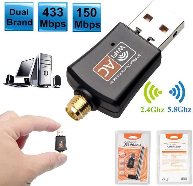 Alt view image 2 of 5 - 600Mbps 2.4GHZ/5GHz Dual Band WiFi Adapter Wireless USB Networking Lan Card PC with External Antenna 802.11AC