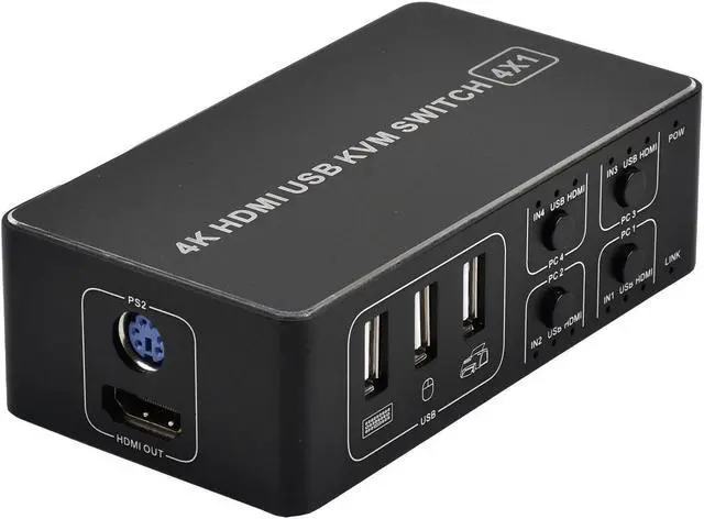 Main image of 4 port 4K HDMI KVM Switch 4X1 USB HDMI 1.4 KVM Switcher splitter selector for mac os. windows 10 up to 4 monitors