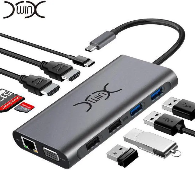 Main image of Y USB C Hub 11 in 1 Multi HDMI RJ45 VGA USB HUB 3.0 Adapter Dock for Macbook Pro Card Reader USB Splitter Type C USB HUB