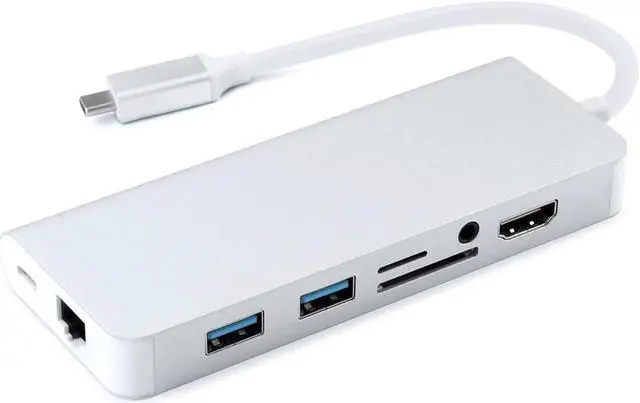 Alt view image 2 of 5 - 8 In 1 Type C Hub HDMI Audio Output 3.5 Mm Micro  TF Card RJ45 Gigat Ethernet Adapter for MacBook Pro 13 15 16 inch AIR 13