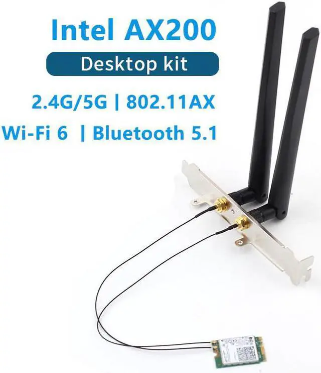 Alt view image 2 of 5 - Dual band 3000Mbps Intel AX200 Wi-Fi 6 M.2 Desktop Kit 2.4G/5G Bluetooth 5.0 802.11ax/ac AX200NGW Wireless Card Adapter Antenna